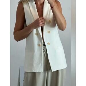 Zara oversized white sleeveless double breasted open front vest sz. XS